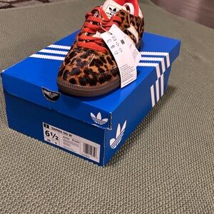 Adidas Kids Samba Leopard Sneakers with Red Accents